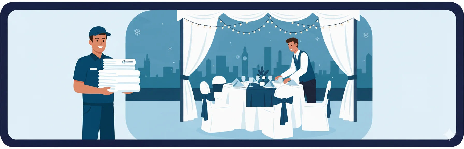 Snow Laundry delivery man with banqueting linens