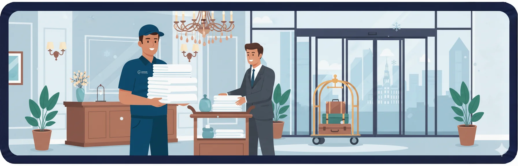 Snow Laundry delivery man with hotel linens