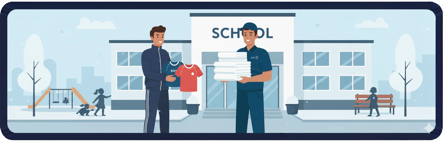 Snow Laundry delivery man with school uniforms
